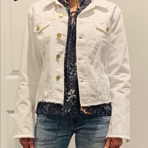 Etienne Marcel Distresses White Denim Jacket